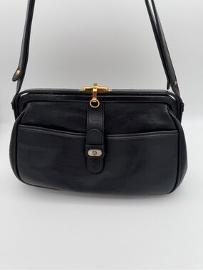 Gold-Pfeil Vintage Black Leather Doctor Style Frame Shoulder Bag Made in Germany